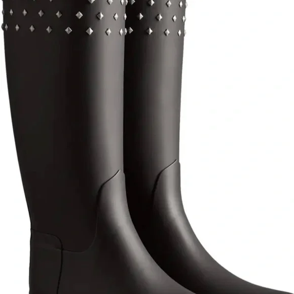 Hunter Shoes Hunter Tall Black Studded Rain Boots Size Rare